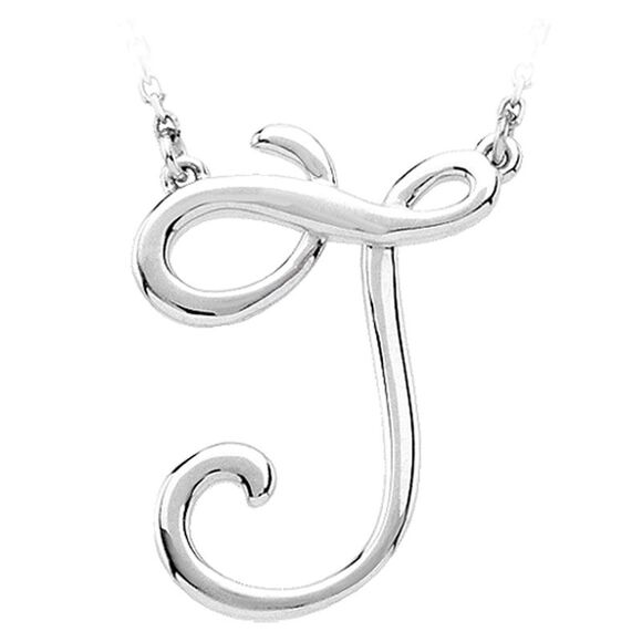 14k White Gold, Olivia Collection, Medium Script Initial J Necklace - Picture 1 of 4